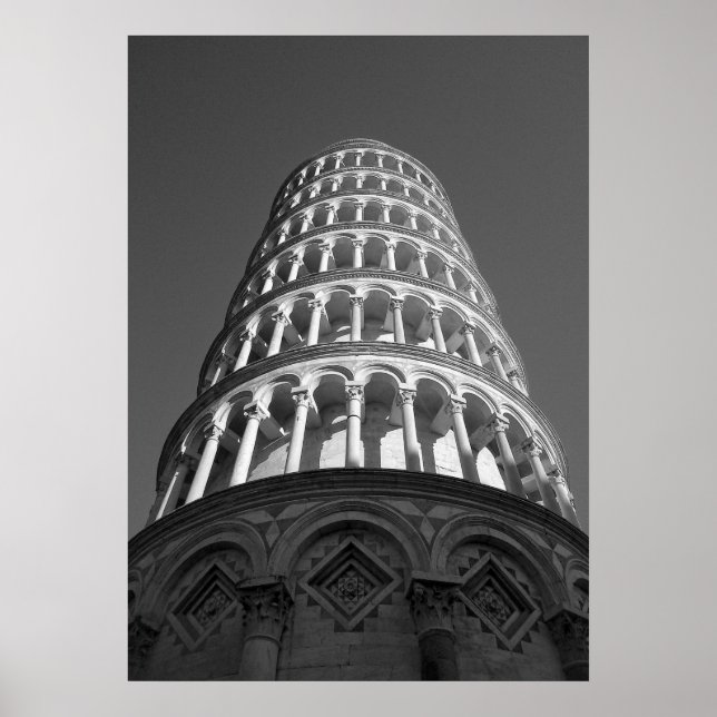 Black & White Leaning Tower of Pisa Italy Poster (Front)