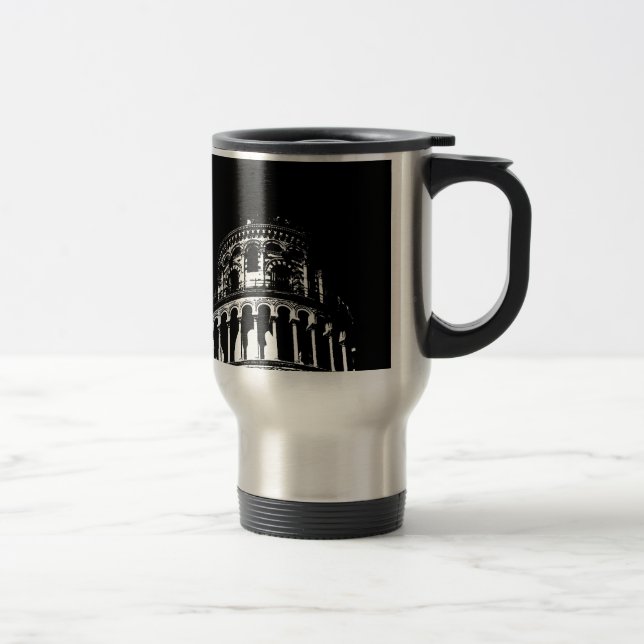 Black White Leaning Tower of Pisa Italy Travel Mug (Right)