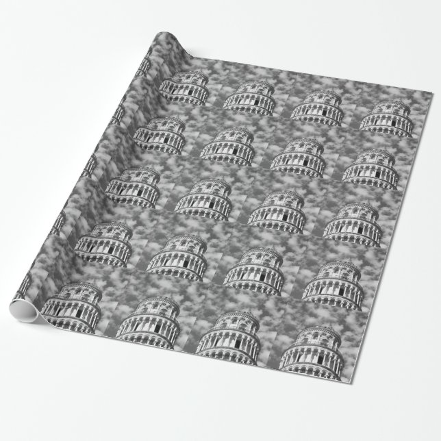 Black White Leaning Tower of Pisa Italy Wrapping Paper (Unrolled)