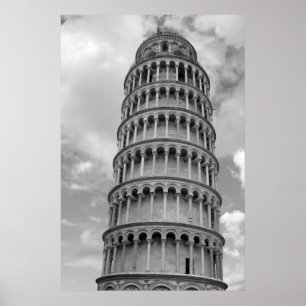 Black & White Leaning Tower of Pisa Travel Poster