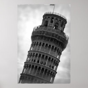 Black & White Leaning Tower of Pisa Travel Poster