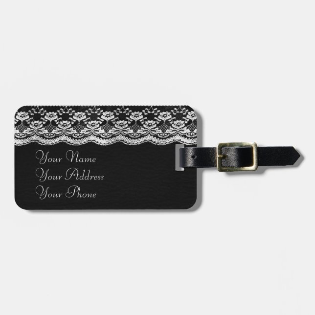 Black & White Leather & Lace Luggage Tag (Front Horizontal)