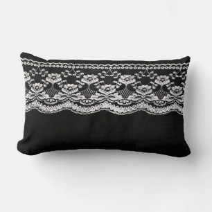 Black & White Leather & Lace Lumbar Cushion