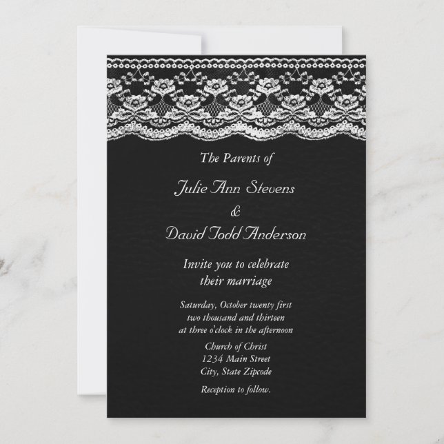 Black & White Leather & Lace Wedding Invitation (Front)
