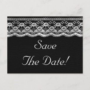 Black & White Leather & Lace Wedding Save The Date Announcement Postcard