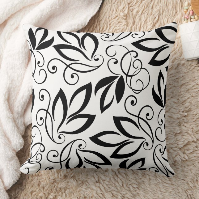 Black & White Leaves Art Pattern Cushion (Blanket)