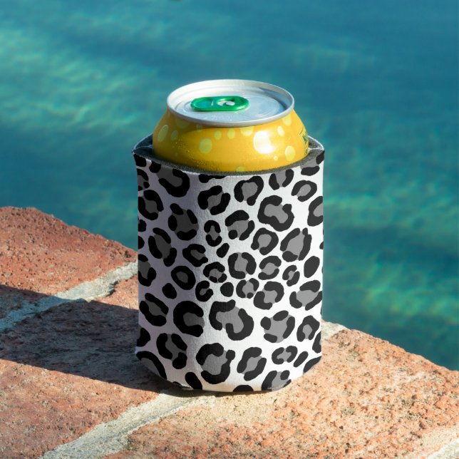  Black & White Leopard Pattern Girly Cheetah Print Can Cooler (In Situ Pool)