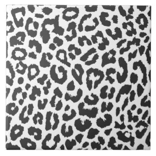 Black & White Leopard Print Animal Skin Patterns Ceramic Tile