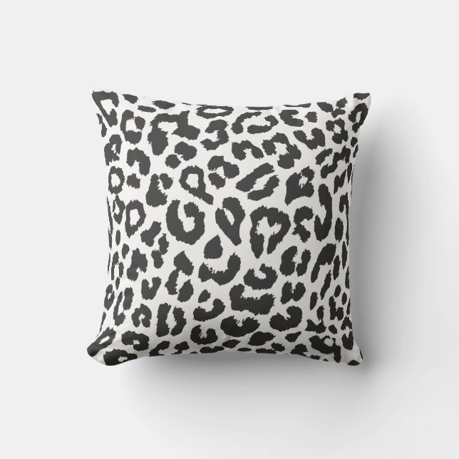 Black & White Leopard Print Animal Skin Patterns Cushion (Front)