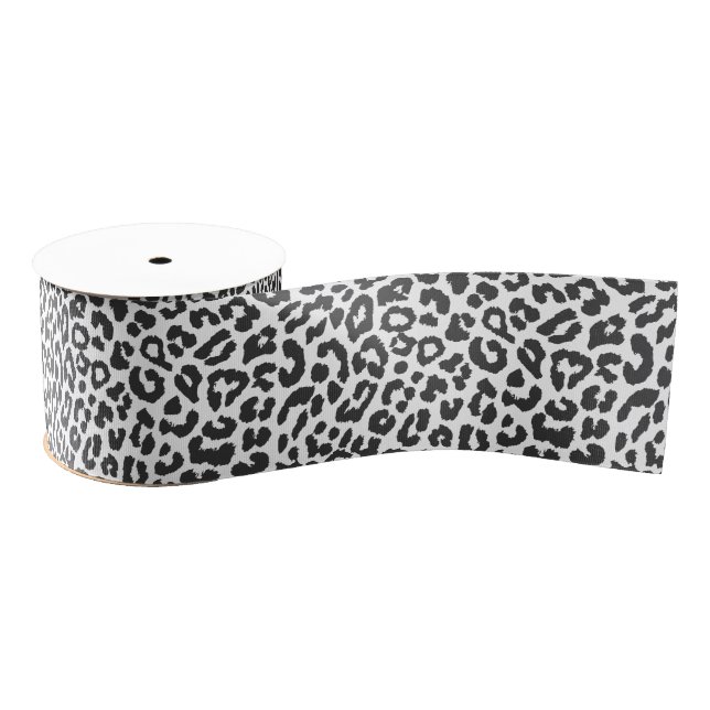 Black & White Leopard Print Animal Skin Patterns Grosgrain Ribbon (Spool)