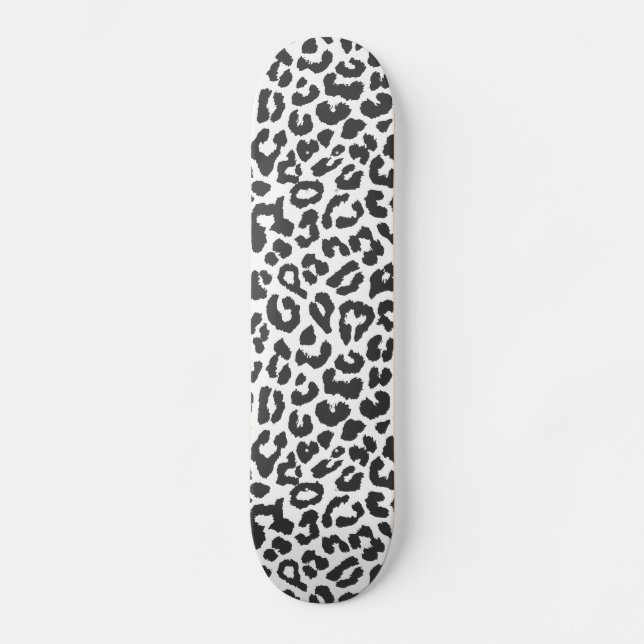 Black & White Leopard Print Animal Skin Patterns Skateboard (Front)