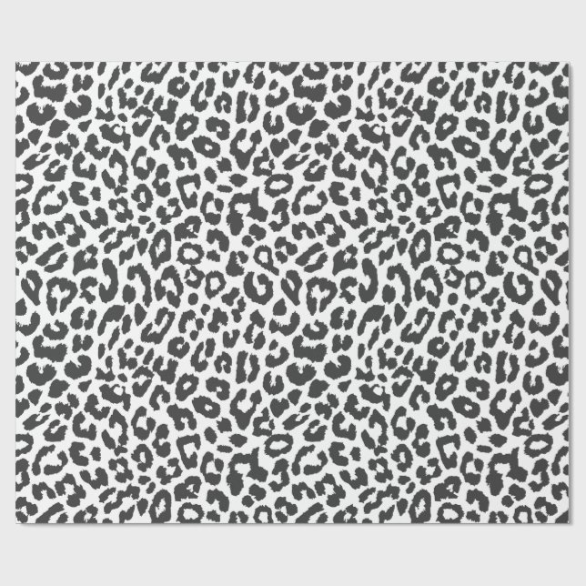 Black & White Leopard Print Animal Skin Patterns Wrapping Paper (Flat)