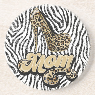 Black White Leopard Print  Coaster