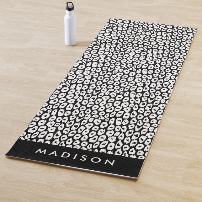 Black & White Leopard Print Personalised Yoga Mat (In Situ)