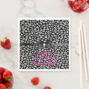 Black White Leopard Print with Bow Birthday Napkin