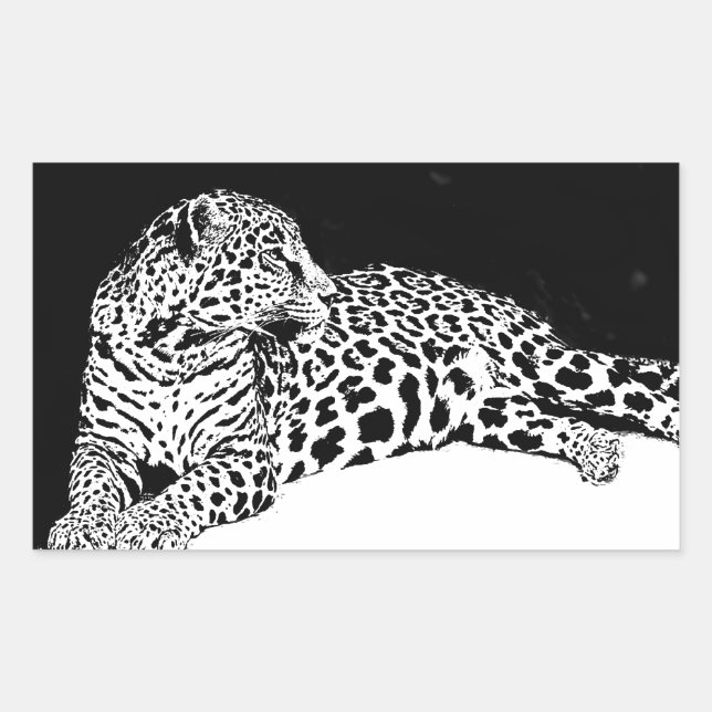 Black & White Leopard Rectangular Sticker (Front)