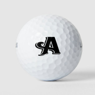 Black White Letter A Monogram Golf Balls