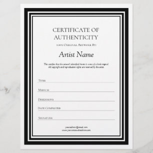 Black & White Letter Certificate of Authenticity Custom Letterhead