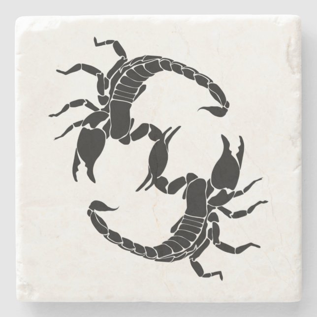 Black & White Letter S - Two Scorpions Stone Coaster (Front)