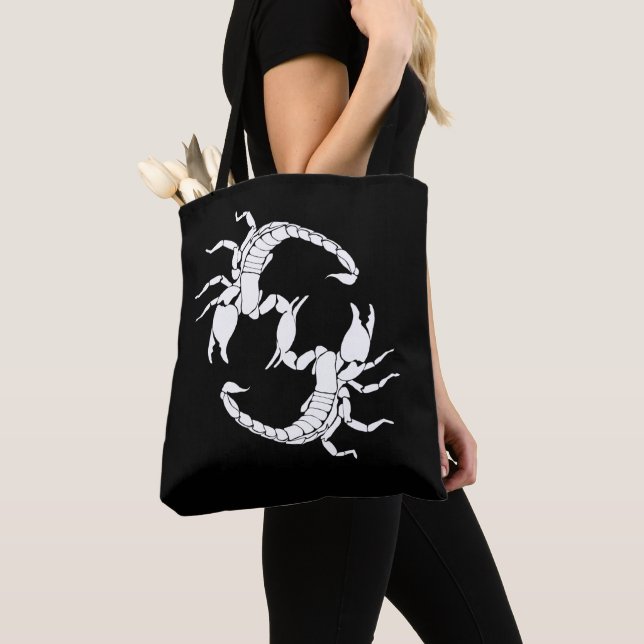Black & White Letter S - Two Scorpions Tote Bag (Close Up)
