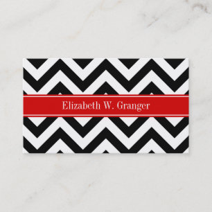 Black White LG Chevron Red Name Monogram Business Card