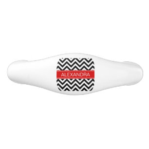 Black White LG Chevron Red Name Monogram Ceramic Drawer Pull