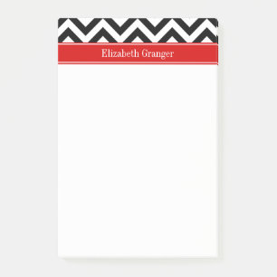 Black White LG Chevron Red Name Monogram Post-it Notes
