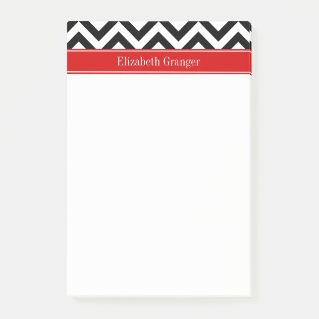 Black White LG Chevron Red Name Monogram Post-it Notes (Front)