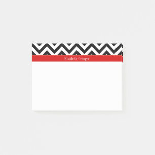 Black White LG Chevron Red Name Monogram Post-it Notes