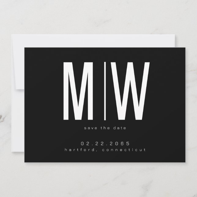 Black & White Lg. Monogram Wedding Save the Date (Front)