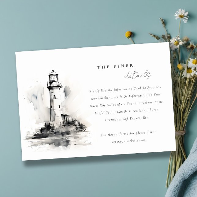 Black & White Lighthouse Nautical Wedding Details Enclosure Card (Creator Uploaded)