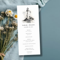 Black & White Lighthouse Sketch Wedding Program