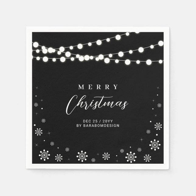 Black & White Lights Merry Christmas Holiday Party Napkin (Front)