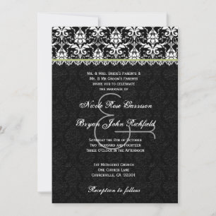 Black White Lime Damask Lace Wedding Recycled Invitation