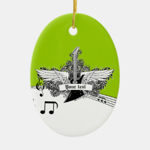 Black white lime electric guitar & wings ornament