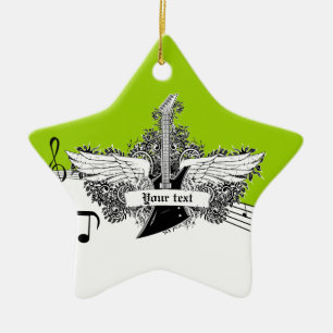 Black white lime electric guitar & wings ornament