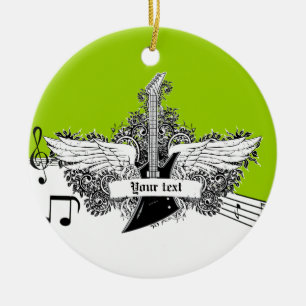 Black white lime electric guitar & wings ornament