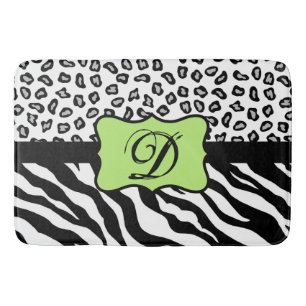 Black White Lime Green Zebra Leopard Skin Monogram Bath Mat