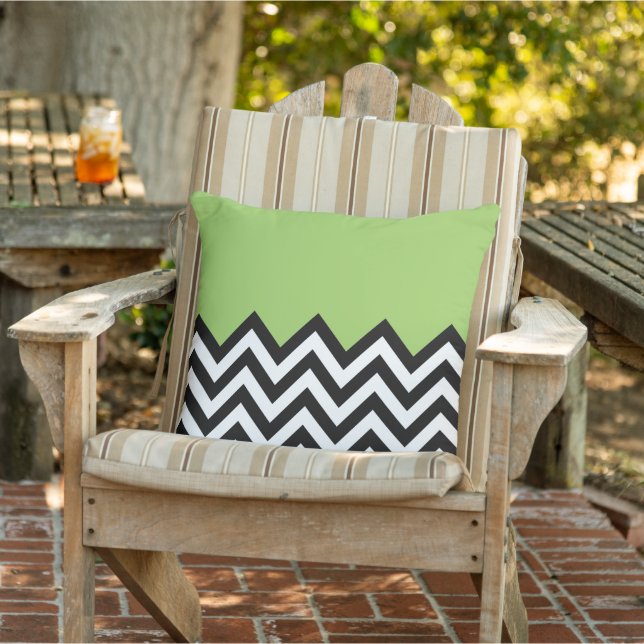 Black White Lime Green Zigzag Chevron Pattern Cushion (Chair)