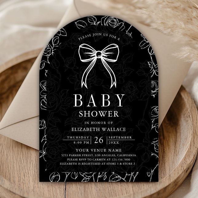 Black White Line Art Coquette Bow Baby Shower Invitation (Creator Uploaded)
