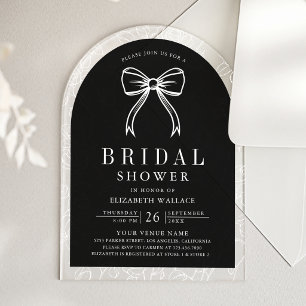 Black White Line Art Coquette Bow Bridal Shower Acrylic Invitations