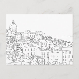Black & White Line Art Postcard of Lisbon Portugal