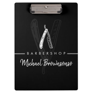 Black White Line Minimal Logo Razor Barber Clipboard