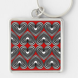 Black & White Lined Hearts Key Ring