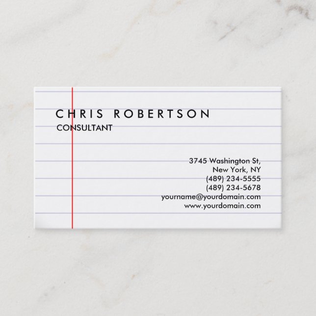 Black White Lined Paper Pattern Business Card (Front)