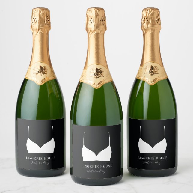 Black White Lingerie Boutique Logo design Sparkling Wine Label (Bottles)