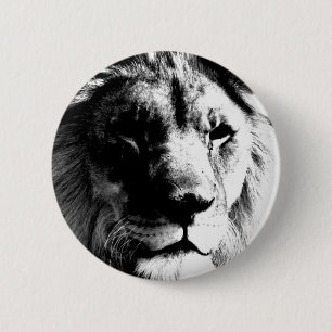 Black & White Lion 6 Cm Round Badge