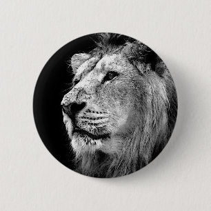 Black & White Lion 6 Cm Round Badge
