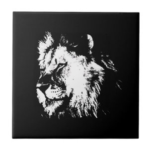 Black White Lion - Animal Pop Art Ceramic Tile