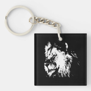 Black White Lion - Animal Pop Art Key Ring
